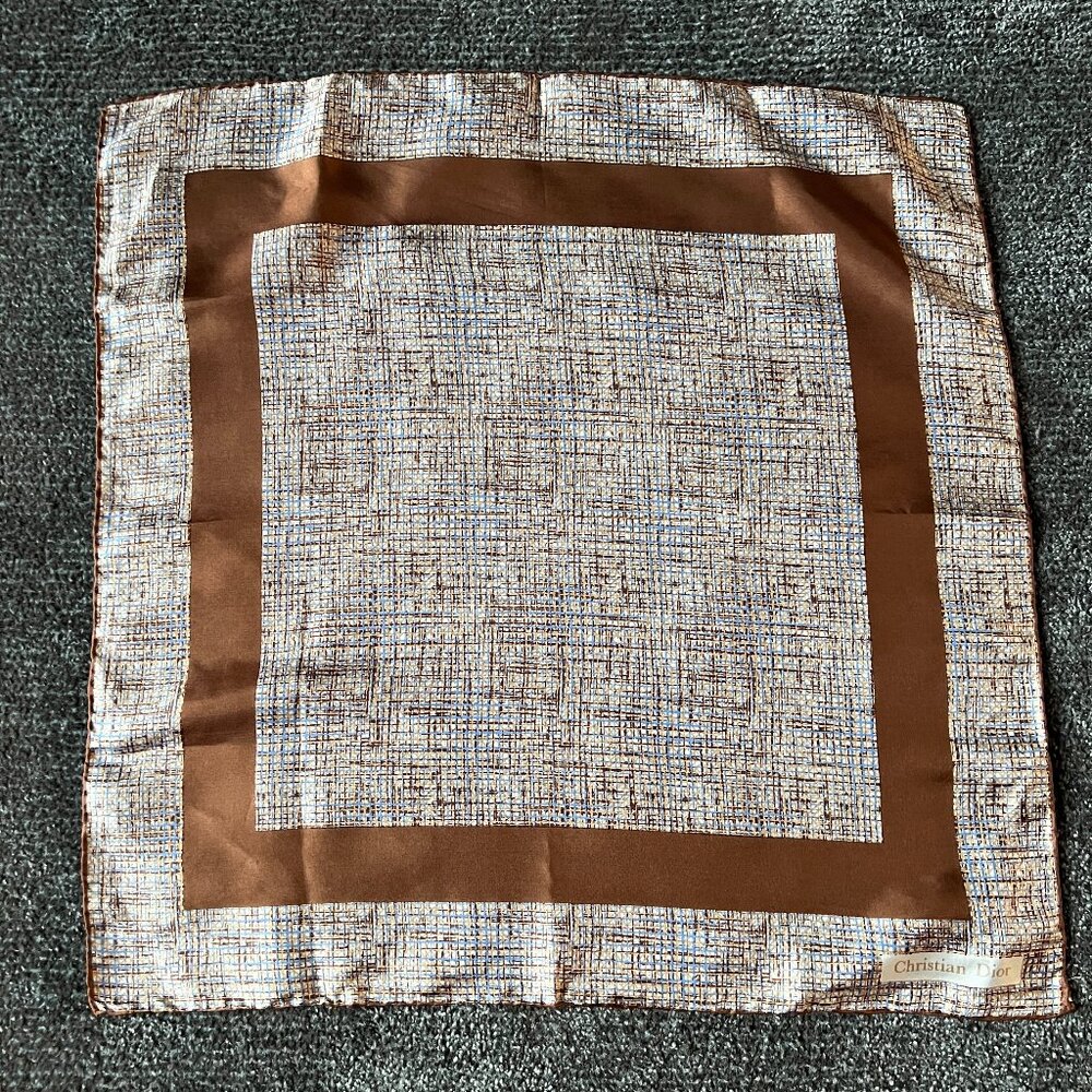 Vintage Christian Dior Silk Scarf Handkerchief - Square 18x18 inches Brown